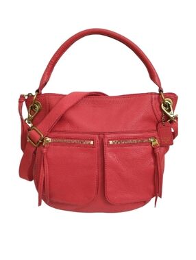 Fossil Genuine Leather Convertible Shoulder & Crossbody Bag Red Gold Hardware